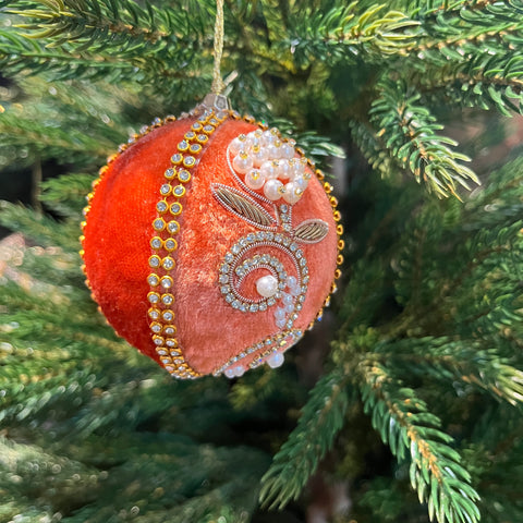 Federica Embelished Velvet Bauble - Peach