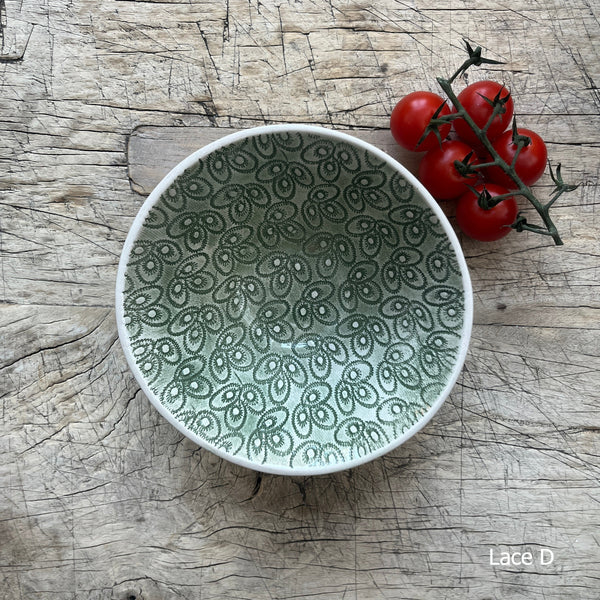 Wonki Ware Pudding Bowl - Dark Green Lace