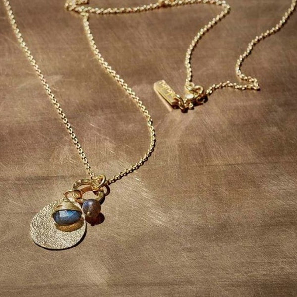 Gold Plated Labradorite and Druzy Stone Necklace