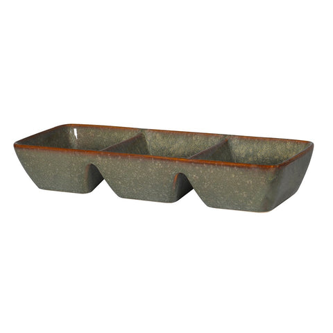 Stoneware Triple Nibbles Dish - Speckle Green