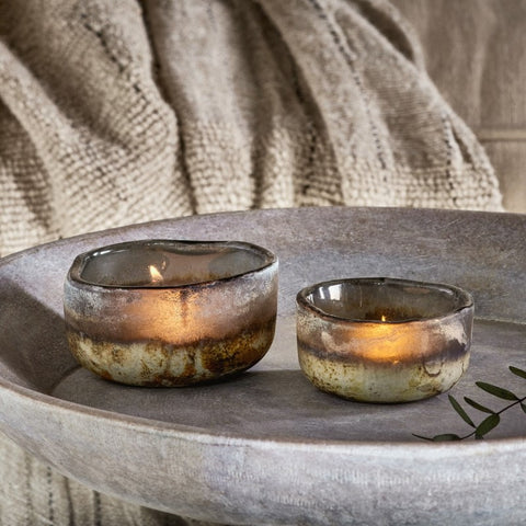 Frosted Charcoal Glass Tealight Holder - Set of Two