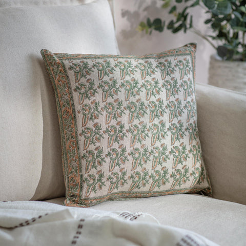 Sage and Saffron Cushion - Linen