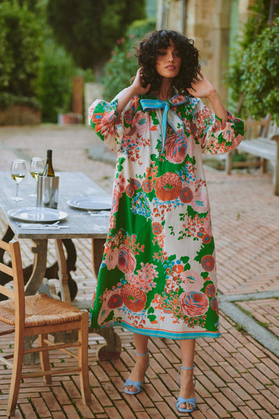 Kitsch Bouquet Green Tie Dress - One Hundred Stars