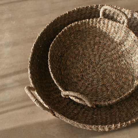 Shallow Round Seagrass Basket with Handles