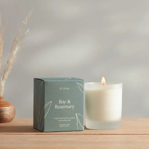 St Eval Bay & Rosemary Scented Candle - Lamorna Collection - Natural Wax