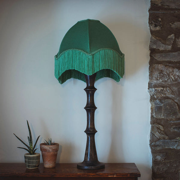 Large Fringed Velvet Lampshade - Sage Green