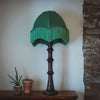 Large Fringed Velvet Lampshade - Sage Green