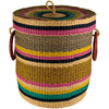 Colourful Woven Lidded Laundry Basket