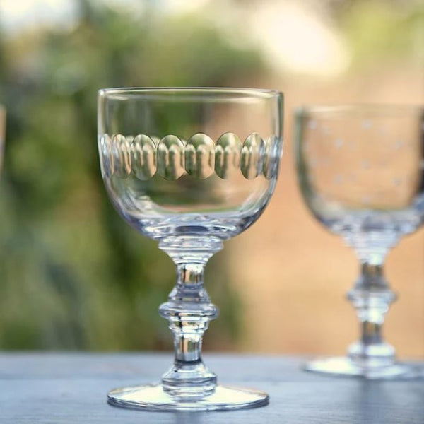 Vintage List Wine Goblet Crystal Glass Lens Design Set of Six