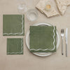 Linen Look Paper Napkins -  Olive and White Scallop - Dinner
