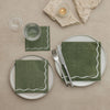 Linen Look Paper Napkins -  Olive and White Scallop - Luncheon