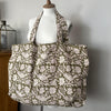 Linen and Cotton Tote Bag - Exotic Indian Print - Khaki 