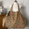 Linen and Cotton Tote Bag - Floral - Khaki