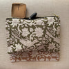 Linen and Cotton Zipped Pouch - Exotic Indian Print - Khaki or Moccaccino