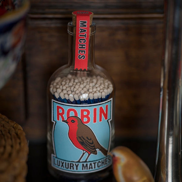 Long Luxury Matches in Glass Bottle-The Robin