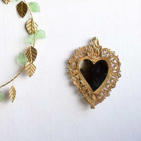 Sacred Heart Mirror antique gold ex voto 