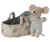 Maileg Baby Mouse in Carry Cot - Blue