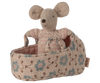 Maileg Baby Mouse in Carry Cot - Rose
