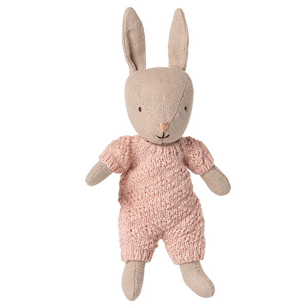 Maileg Rabbit, Micro - Sand - Rose Knitted Suit