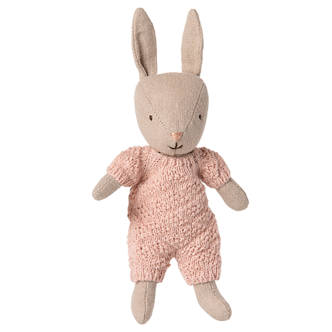 Maileg Rabbit, Micro - Sand - Rose Knitted Suit