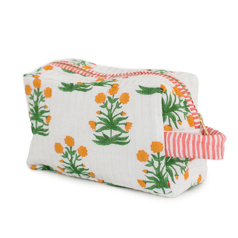 Marigold Check Pink Cotton Wash Bag - One Hundred Stars