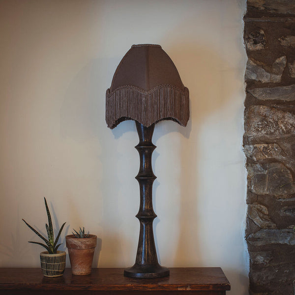 Medium Fringed Flax Lampshade - Light Brown 