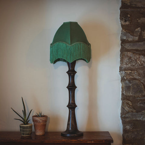 Medium Fringed Flax Lampshade - Sage Green