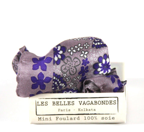 Hand-Printed Small Square Silk Scarf in Box - Caraibes Purple