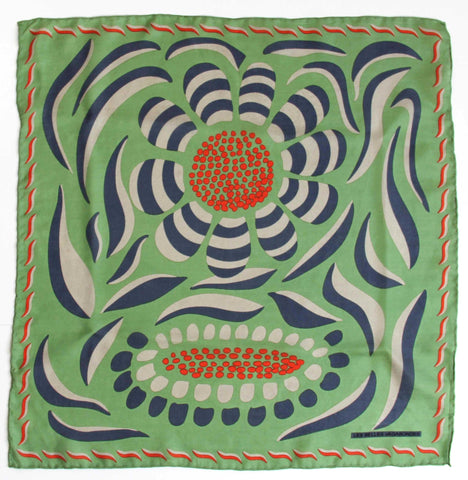 Hand-Printed Small Square Silk Scarf in Box - Forget Me Not Khaki