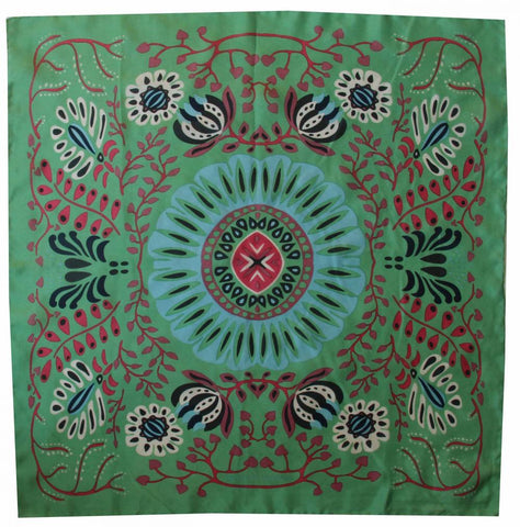 Hand-Printed Small Square Silk Scarf in Box - Marushka Green