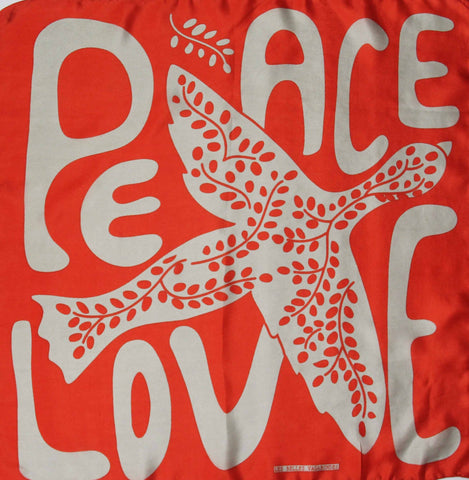 Hand-Printed Small Square Silk Scarf in Box - Peace and Love Orange