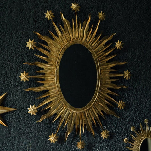 Galilee Mirror - Moon and Stars  - Gold mirror with star and flames - Boncoeurs