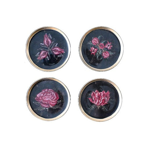 Set of Four Enamelled Iron Moldova Coasters with hand gilded border Boncoeurs France