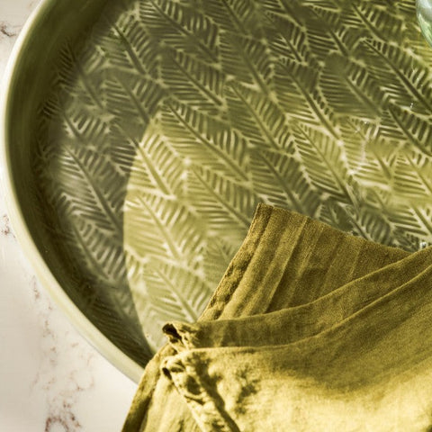 Enamelled Moss Green Leaves Tray
