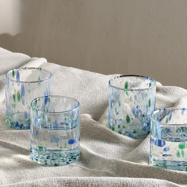 Mottled Sea Blue Glass Tumblers - Set of Four