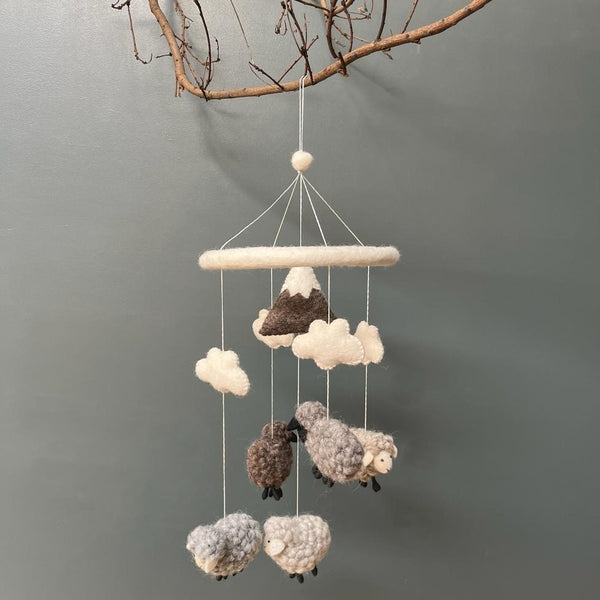 Handmade Felt Natural Hues Sheep Mobile - Fairtrade
