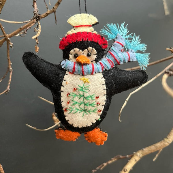 Traditional Felt Decoration - Little Penguin with Scarf