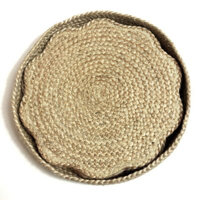 Natural Jute Scalloped  Placemats - Set of Six in Basket