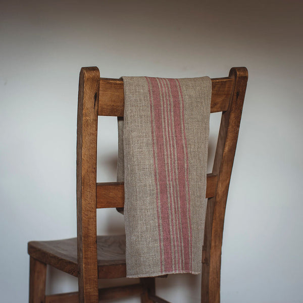 Natural Linen Teatowel - Set of Two - Various Stripe Designs - Pink