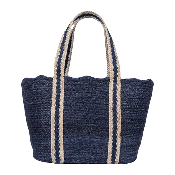 Navy Scalloped Tote Bag - Large - Braided Rug Company