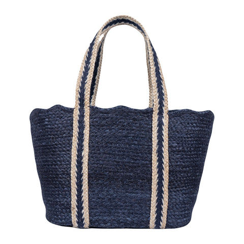 Navy Scalloped Tote Bag - Large - Braided Rug Company