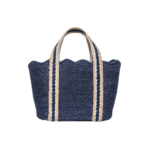 Navy Scalloped Tote Bag - Small - Braided Rug Company