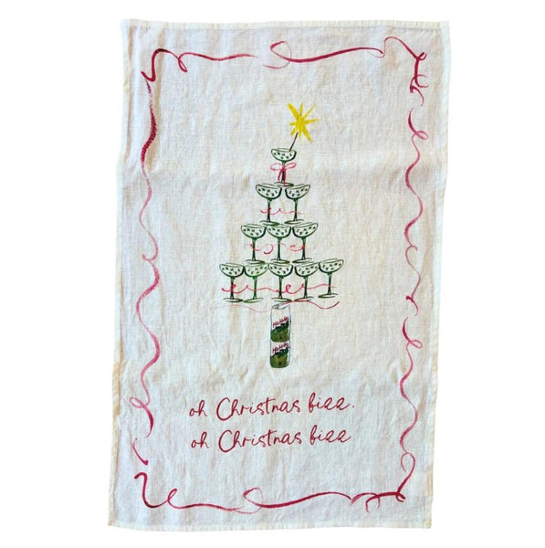 Oh Christmas Fizz - Champagne Christmas Tree - Linen Teatowel