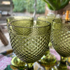 Diamond Wine Glass - Olive Green - Set of Four