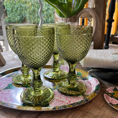 Diamond Wine Glass - Olive Green - Set of Four
