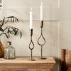 Golden Hand Forged Iron Teardrop Candlestick - Two Sizes