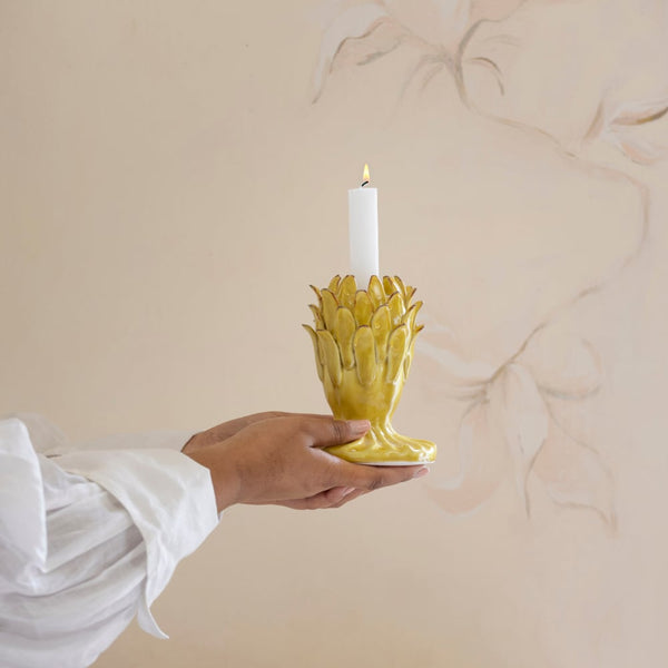 Artichoke Inspired Glazed Candlestick - Dijon