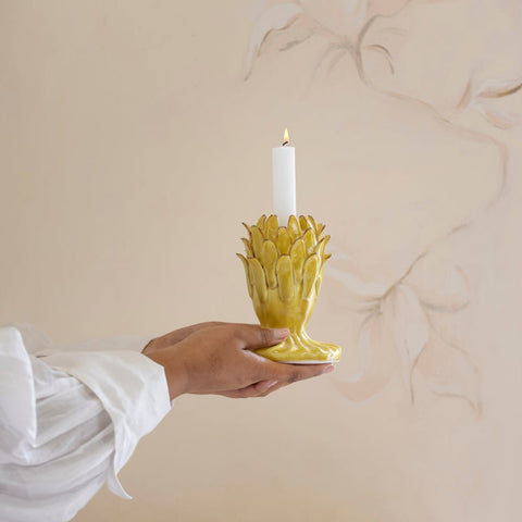 Artichoke Inspired Glazed Candlestick - Dijon