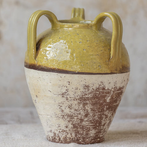 Rustic Glazed Jar Vase with Handles - Dijon