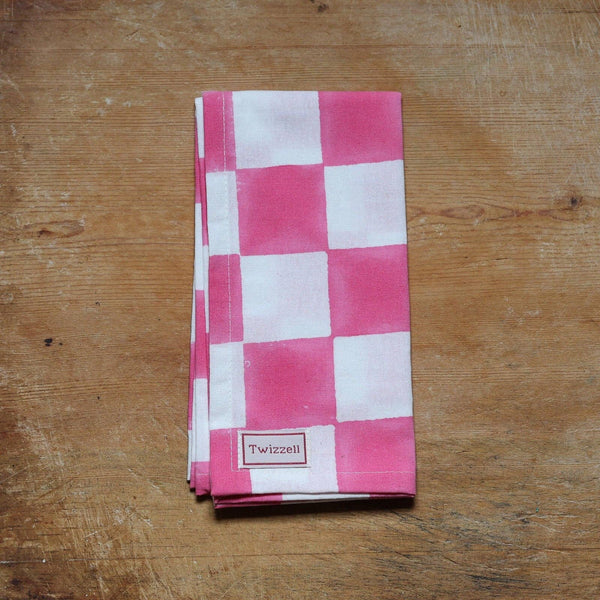 Pink and White Checkerboard Napkins - Set of Four